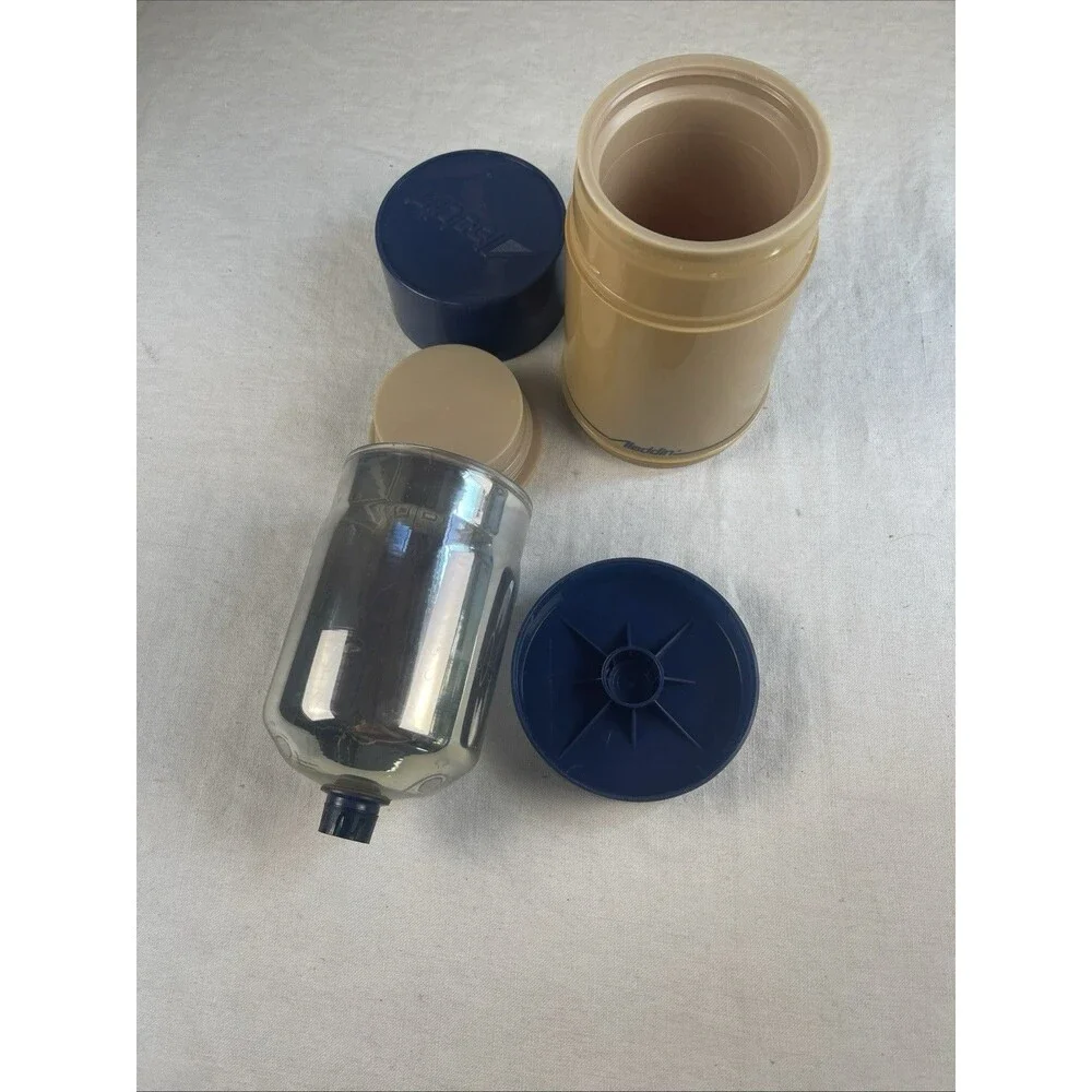 Aladdin Wide Mouth Thermos Vintage Blue & Tan 1 Pint Inner Safety Shield